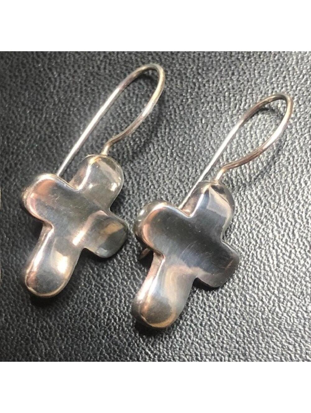 9985 Sterling Silver Cross Dangle Earrings 925 NF Handmade Modernist 4.2grams